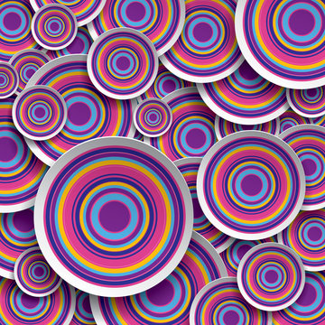 Bright and striped circles on striped background, vector art