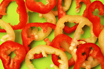Red and yellow paprika slices background