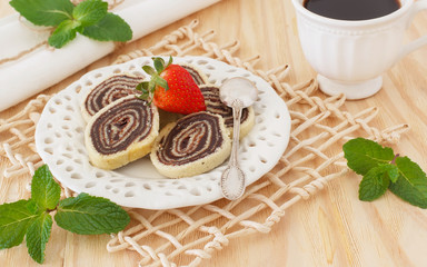 Bolo de rolo (swiss roll, roll cake) Brazilian chocolate dessert