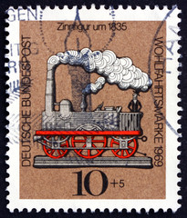 Postage stamp Germany 1969 Locomotive, Tin Toy