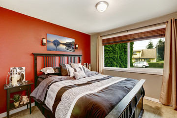 Modern bedroom interior with contrast color walls