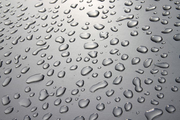 Raindrops on silver surface