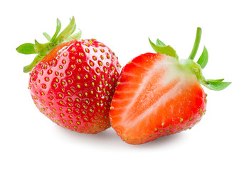 Strawberry. Whole berry and a half isolated on white