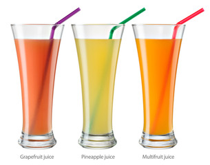 Glass of juice. Collection isolated on white. With clipping path