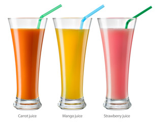 Glass of juice. Collection isolated on white. With clipping path