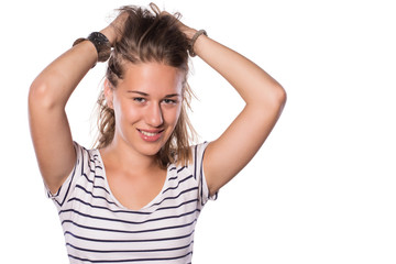 Fototapeta premium Attractive young woman posing on white isolated background