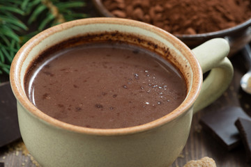 hot chocolate in a ceramic cup, close-up