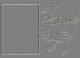Metal relief little bird pointing to message board