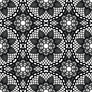 Lace black seamless mesh pattern.