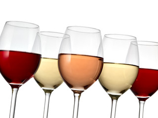 Five wine glasses, close up