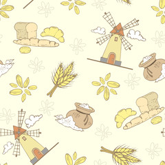 Vector pattern with symbols of bread production