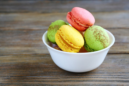 colorful macaroon in a white bowl
