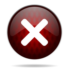 cancel red glossy web icon on white background.