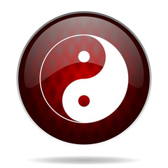 ying yang red glossy web icon on white background.