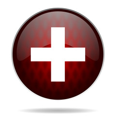 Obraz premium plus red glossy web icon on white background.