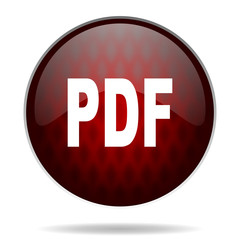 pdf red glossy web icon on white background.