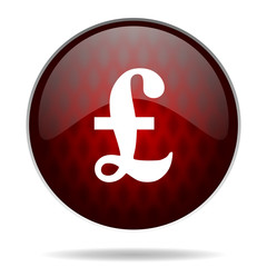 pound red glossy web icon on white background.