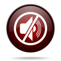 mute red glossy web icon on white background.