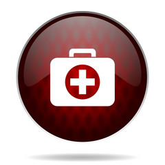 first aid red glossy web icon on white background.