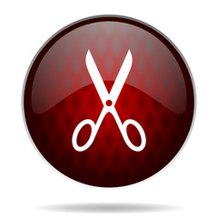 .scissors red glossy web icon on white background.