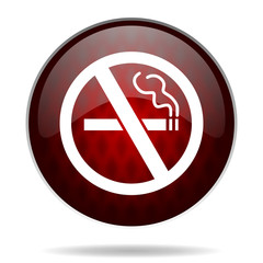 no smoking red glossy web icon on white background.