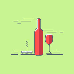 wine glass bottle flat design background