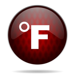 fahrenheit red glossy web icon on white background.