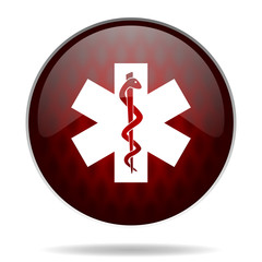 emergency red glossy web icon on white background