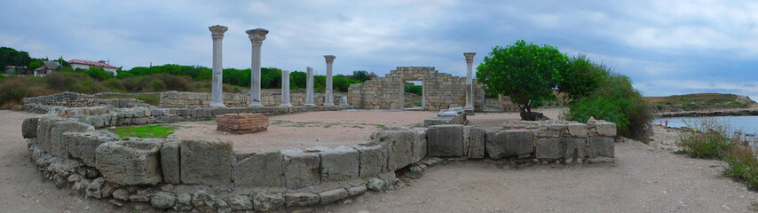 Fototapeta na wymiar Ruins of Hersones, ancient greece settlement on Crimea