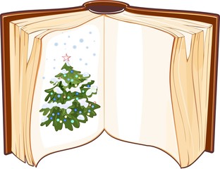 Open book with a Christmas tree