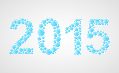 Vector 3D happy new year 2015 text design. Water drops.