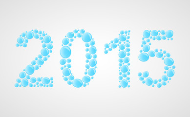 Vector 3D happy new year 2015 text design. Water drops.