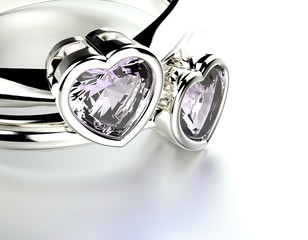 Ring with heart shape Diamond or moissanite. Jewelry background