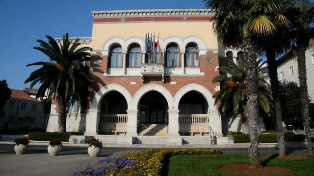 Frontal view of City hall of Porec, Istria, Croatia