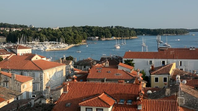 Aerial view of Porec port and houses, Istria, Croatia