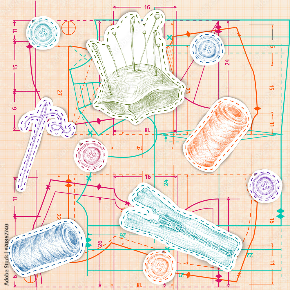 Poster Sewing sketch seamless pattern