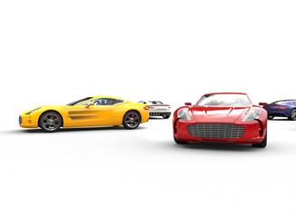 Multicolored cars on white background
