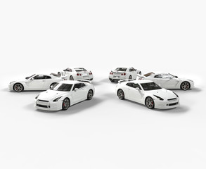 White cars in a circle