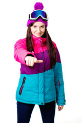 cute girl in a ski suit