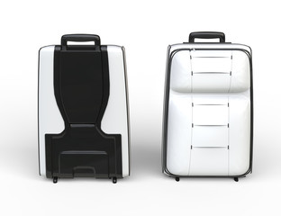 White travel baggage suitcase - front and back view