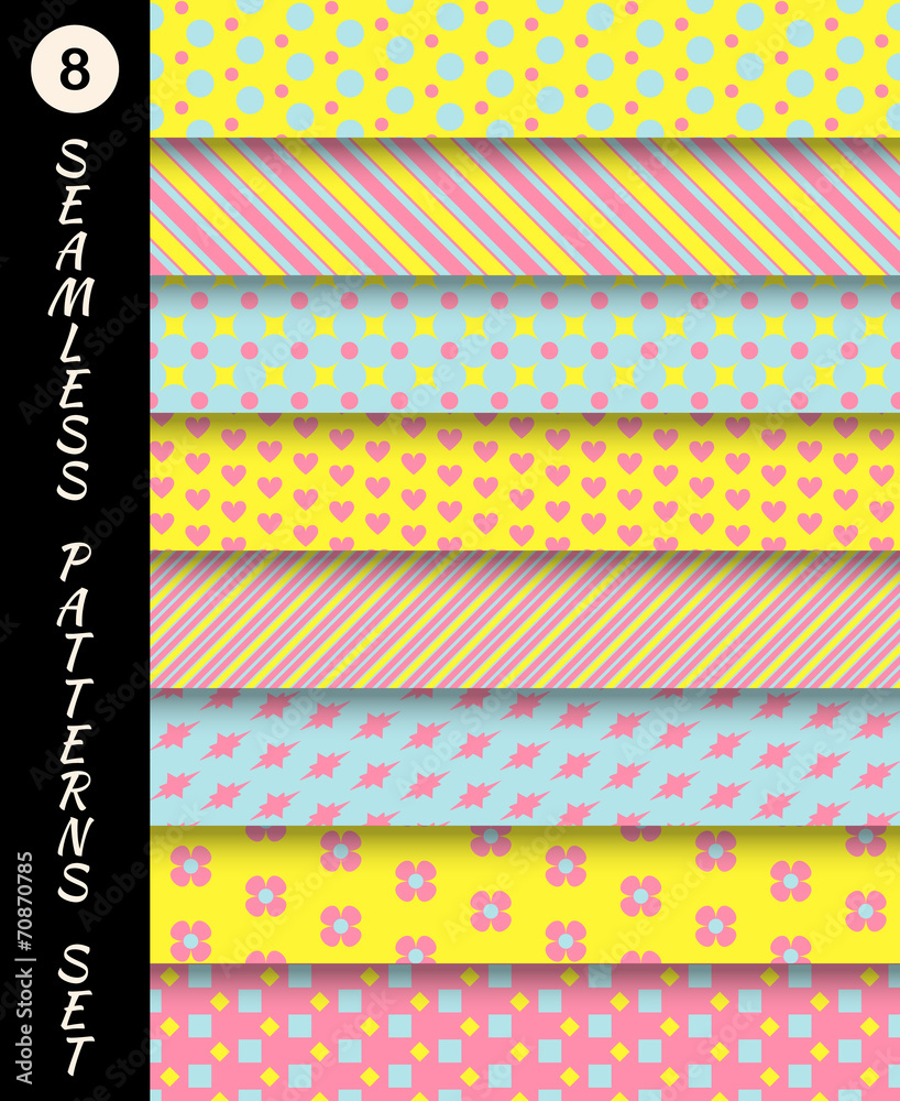 Poster seamless patterns set. geometric textures