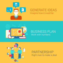 Business startup plan infographics concept flat icons set