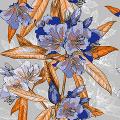 Vector Seamless pattern with Oleander flower