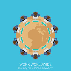 Global remote corporate work concept flat icon