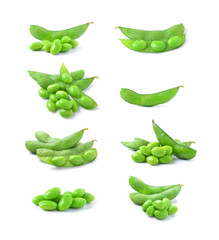 Green soybeans on white background