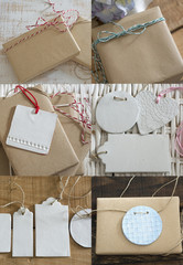collection boxes wrapped in recycled paper with label