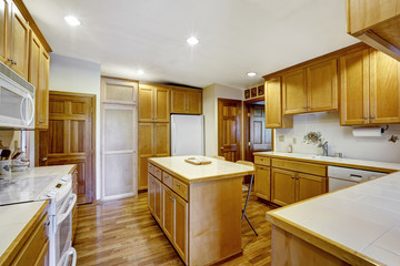 Kitchen room with wooden storage combination