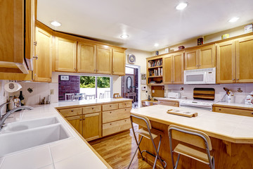 Kitchen room with wooden storage combination