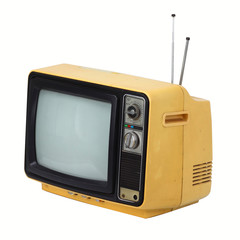 Vintage style old television isolated on white background.