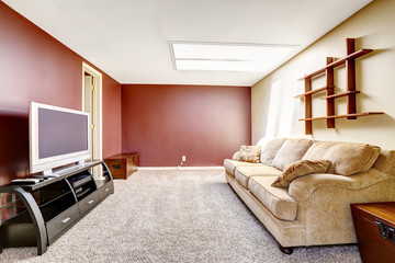 Living room with contrast color walls